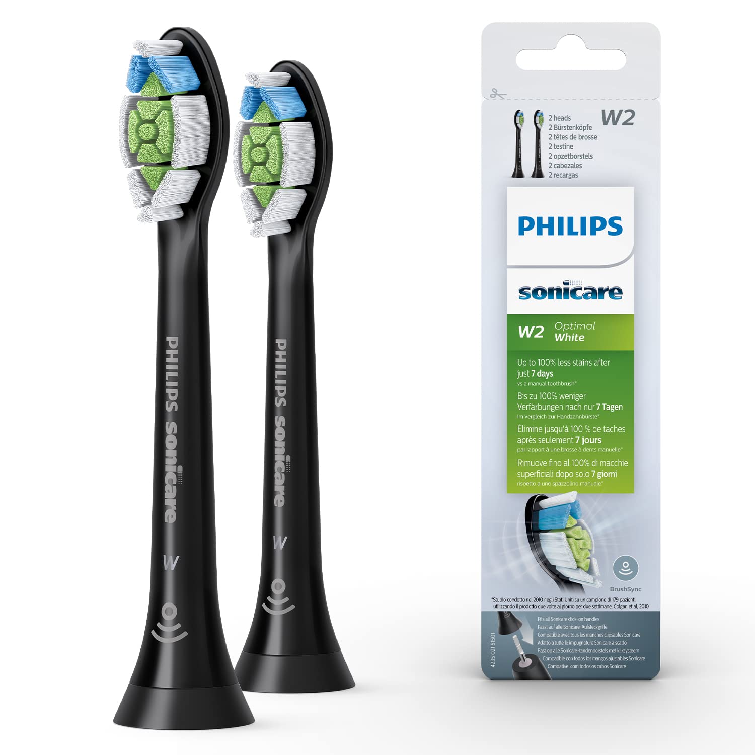 Philips Sonicare Original W2 Optimal White Standard Sonic Toothbrush Heads- 2 Pack in Black (Model HX6062/13)