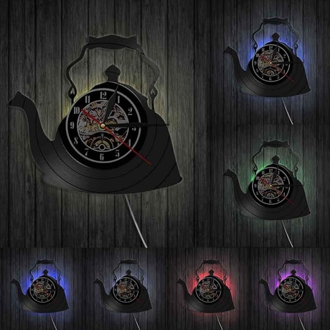 Sygjal Modern Kitchen Artwork Teapot Wall Clock Tea Room Wall Decor