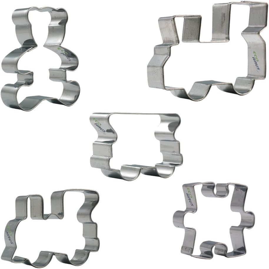 Teddy Bear Cookie Cutter - 5 pcs Stainless Steel Shaped Train Puzzle Teddy Bear Wagon Locomotive Biscuit Cutters - Ideal For Fruits Fondant Dough Bread Sandwich