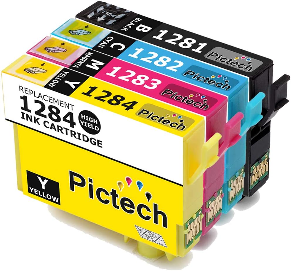 Pictech Replacement Epson T1285 Ink Cartridges for Epson Stylus S22 SX125 SX130 SX230 SX235W SX420W SX425W SX430W SX440W SX445W (1 Black, 1 Cyan, 1 Magenta, 1 Yellow)