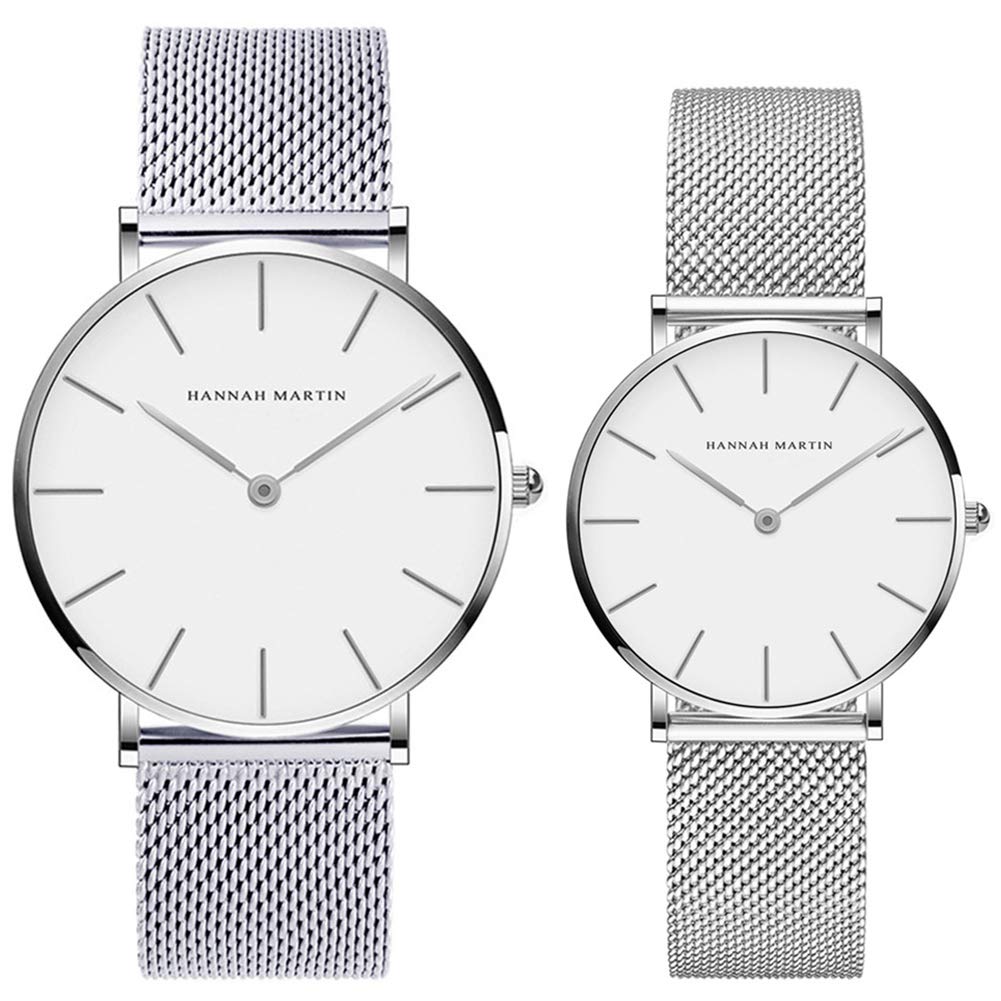 Kubagom Ultra Thin Stainless Steel Mesh Band Waterproof Quartz Couple Wrist Watch (White Dial, Silver-Tone Band)