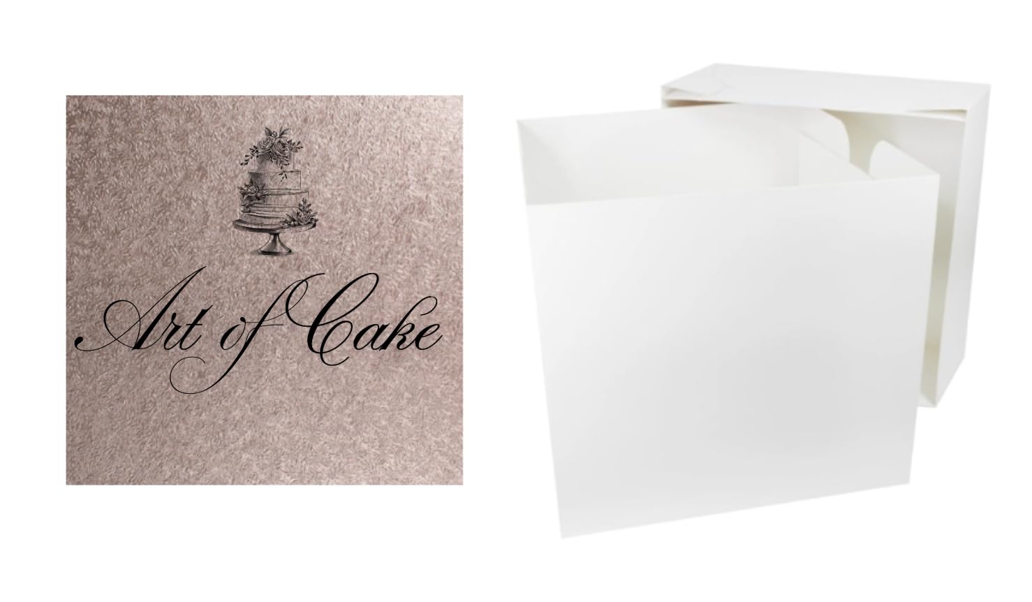 Art of Cake 12 INCH SQUARE ROSE GOLD CAKE BOARD AND WHITE TALL CAKE BOX