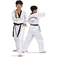 Daedo Taekwondo Uniform - Black Neck, WT Recognized, Ribbed Polyester, Includes Pants & Top with Embroidered Taekwondo
