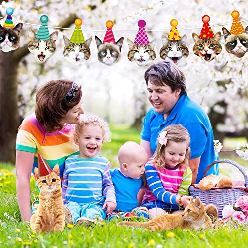 Cat Party Supplies Cat Birthday Garland Banner Cake Toppers Photographic Cat Faces Birthday Cake Banner Decorations Birthday Party Bunting Banner Decor - Thumbnail 5