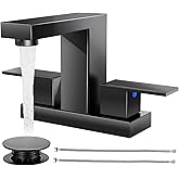 Cobbe Bathroom Faucets for Sink 3 Hole, Matte Black Bathroom Sink Faucet Square 4 Inch Centerset with Pop-Up Drain, 2 Handle and 2 Supply Hoses, Lead-Free Stainless Steel for Vanity, Rv, Farmhouse