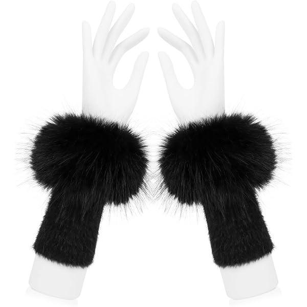 Tngan Winter Faux Fur Arm Warmers Short Furry Wrist Band Ring Cuff