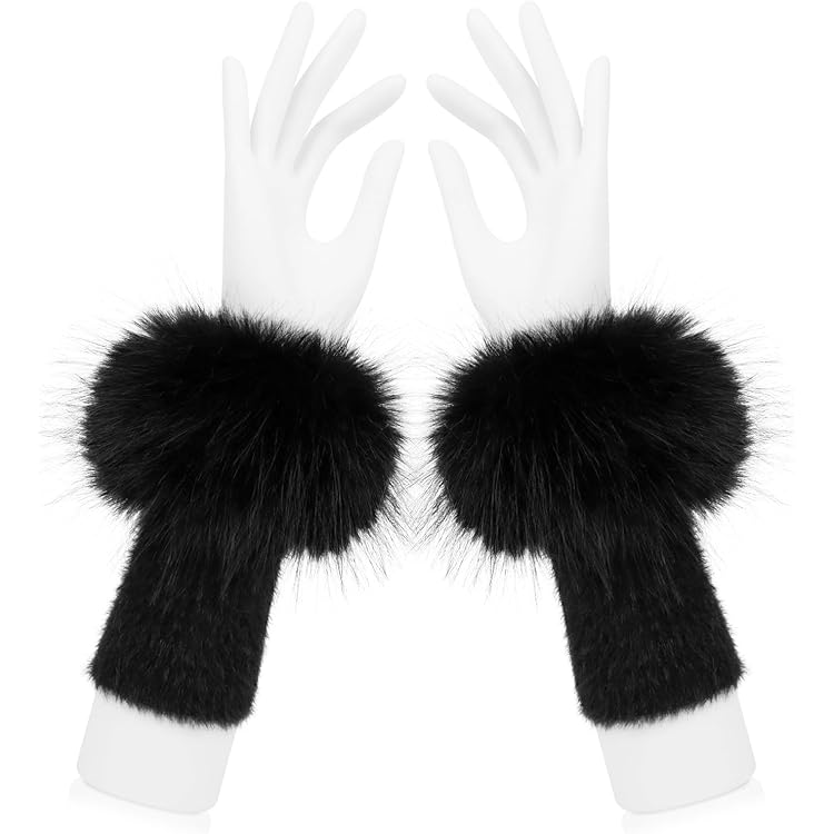 AIEX Winter Wrist Cuff Warmers, Faux Fur Cuffs, Fuzzy Short Arm