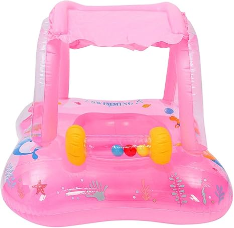 Amazon Eozy 浮き輪 子供 ベビー 足入れ 男の子 女の子 屋根付き フロート アウトドア ビーチグッズ うきわ 子ども キッズ 男の子 水遊び 夏休み ビーチ プール 海水浴 1 3歳 ピンク ベビー浮き輪 おもちゃ