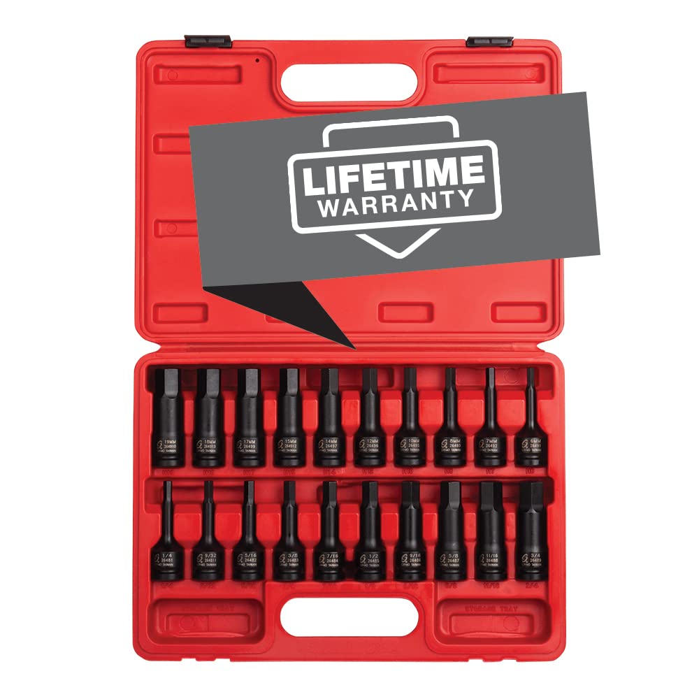 SUNEX TOOLS 2637, 1/2" Drive Master Impact Hex Driver Set, 20Piece, SAE ...