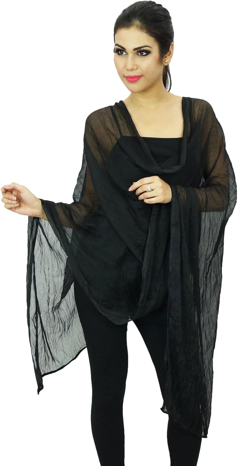 Indian Chiffon Blend Scarves Women Neck Wrap Chunni Long Dupatta Beach Scarf, One size, Black - Image 4