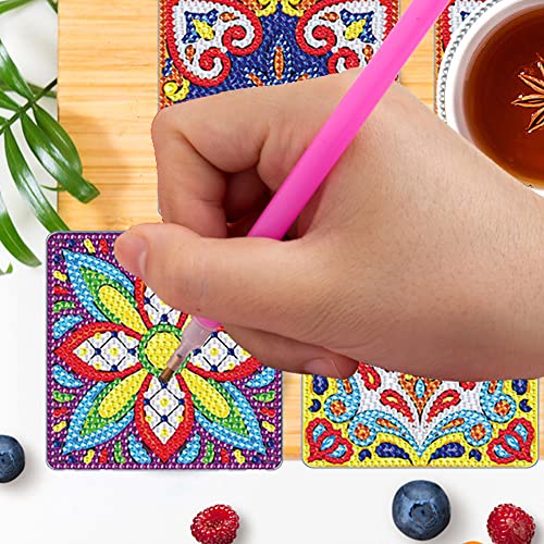 4 Pcs Diamond Paintings Coasters, DIY Coasters Small Diamond Painting Kits for Beginners, Adults & Kids Diamond Art Craft Supplies Christmas Gift Home Decor(without iron holder)