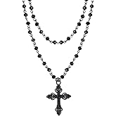 Sacina Gothic Layered Cross Choker Necklace, Black Bead Cross Choker, Gothic Emo Grunge Necklace, Costume Jewelry, Halloween Christmas Jewelry Gift for Women