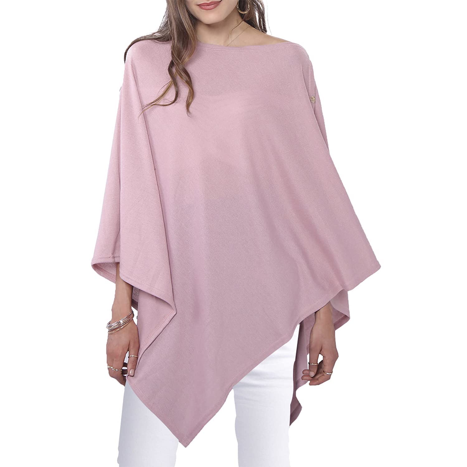 DiaryLook Ladies Button Poncho Cape Cashmere Feel Multiway Shawl Scarf Wrap (Pink)