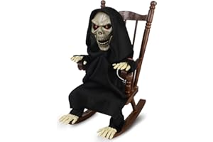 YIGORN Screaming Animated Halloween Decorations, Halloween Decor Prop with Motion Sensor, Cary Skeletons Sitting in Rocking Chairs Decorate Haunted Houses， Rocking Chair Grim Reaper