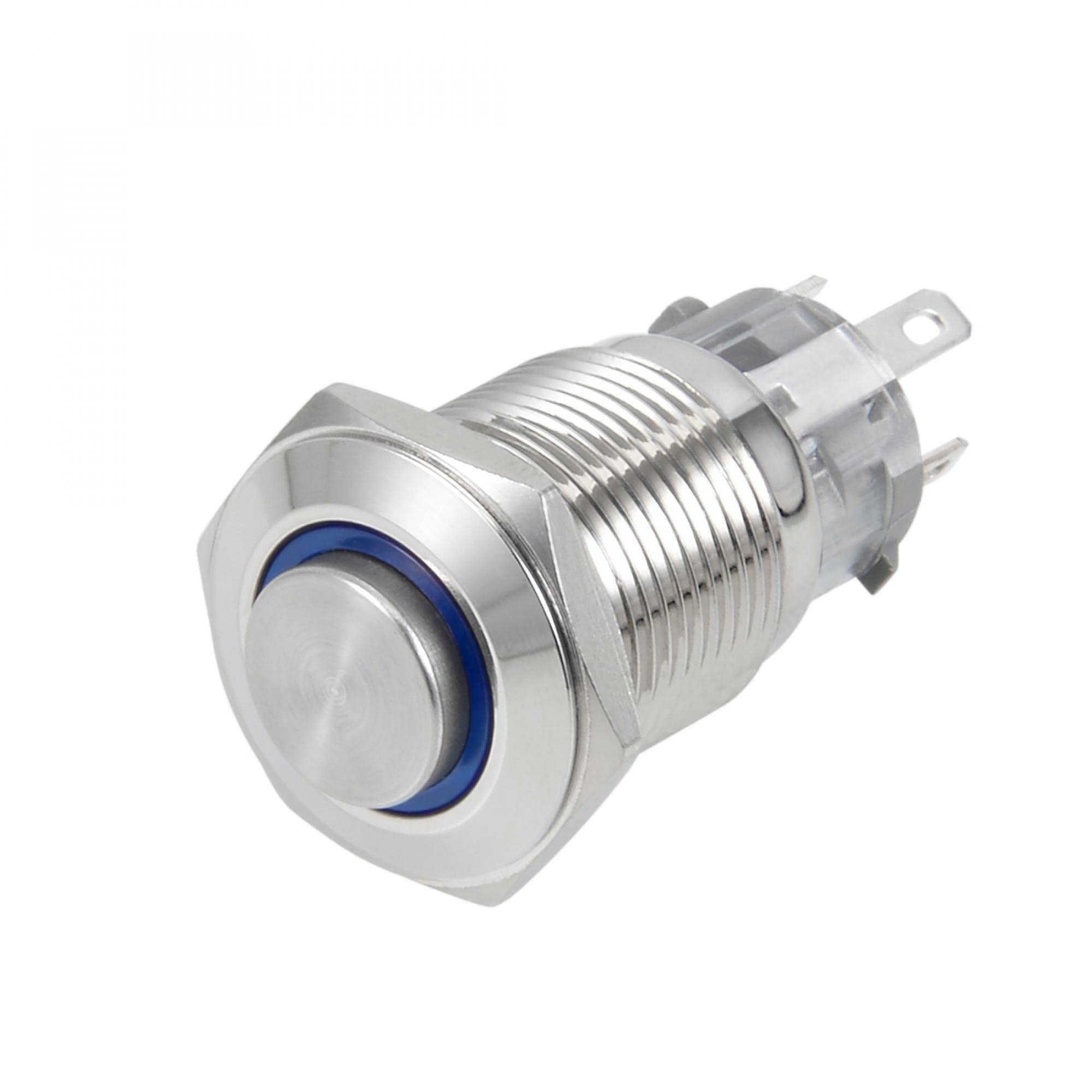 sourcing map Momentary Metal Push Button Switch 16mm Mounting Dia 1NO 1NC 12V Blue LED Light High Flat
