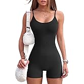 YIOIOIO Women Workout Seamless Jumpsuit Yoga Ribbed Bodycon One Piece Spaghetti Strap Shorts Romper
