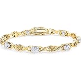 Gem Stone King 18K Yellow Gold Plated Silver White Moissanite Tennis Bracelet For Women (3.50 Cttw, Gemstone Birthstone, Oval 6X4MM, 7 Inch)