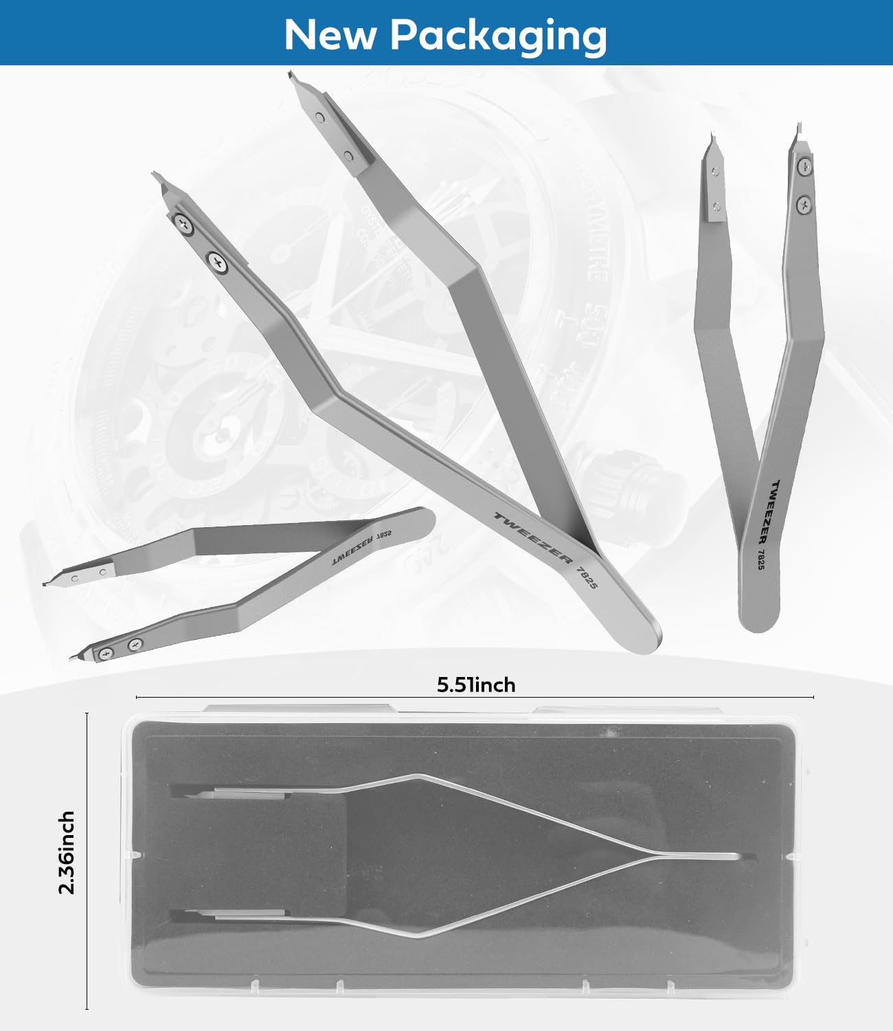 Watch Spring Bar Tool, 7825 Spring Bar Tweezers Lug Removal Fitting Tool (Silver)