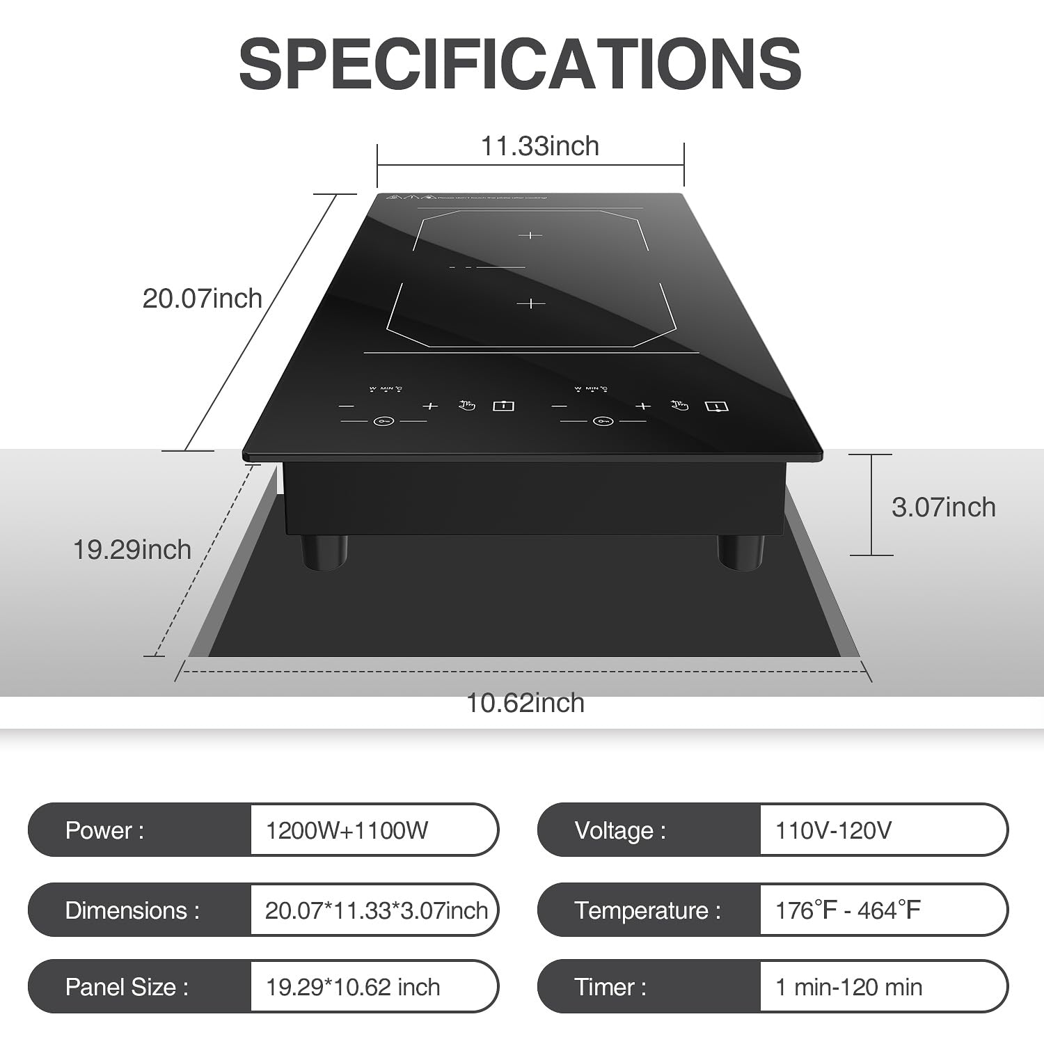 2 Burner Induction Cooktop, 12 Inch Portable Electric Stove Top 110V Built-in - 2300W Double Cooktop with 9 Temp Settings & Timer, Perfect for RV, Dorm, Camping & Small Kitchens