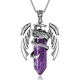 XIANNVXI Crystal Healing Stone Necklace for Men Women Amethyst Vintage Dragon Necklace Cool Simple Retro Natural Reiki Spirtural Witch Gemstone Pendant Jewelry