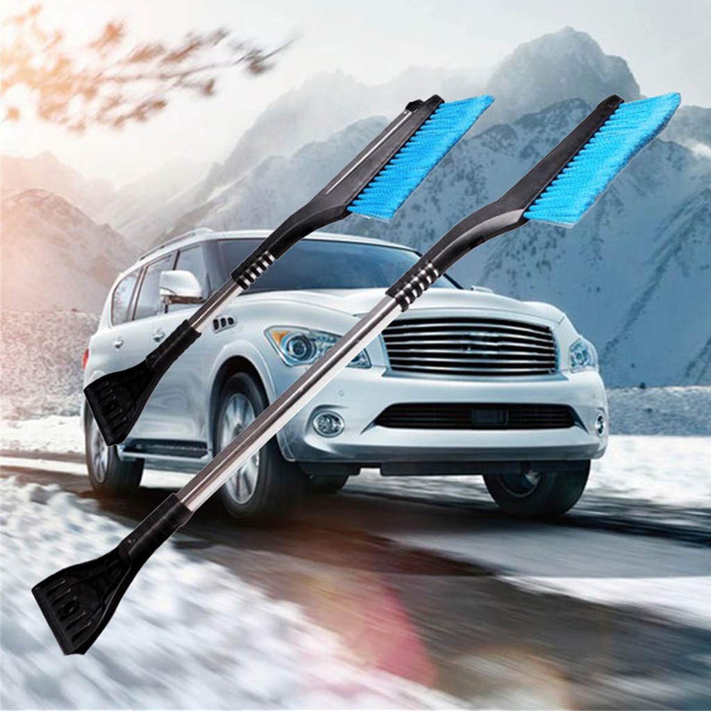 HeziCat 3 in 1 Snow Brush and Ice Scraper,Extendable Snow Brush with Squeegee & Ice Scraper Extendable Snow Brush Snow Brush Winter Deicing Tool (Blue)
