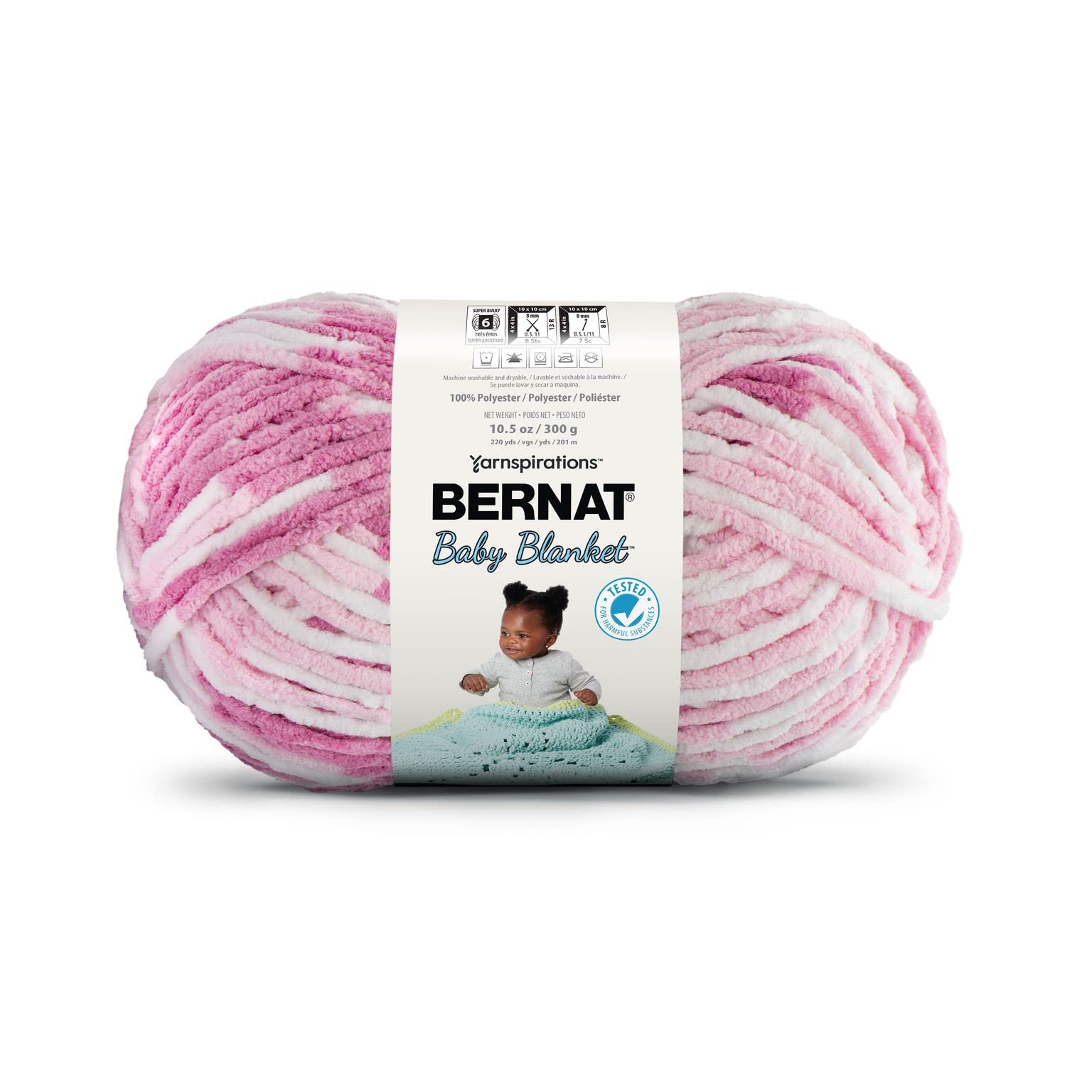 Bernat Baby Blanket BB Pink Dreams Yarn - 1 Pack of 10.5oz/300g - Polyester - #6 Super Bulky - 220 Yards - Knitting/Crochet — image 1