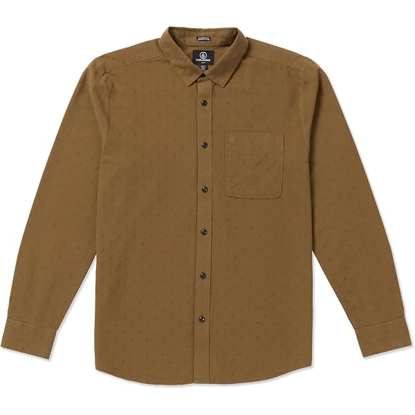 Volcom Men's Oxford Stretch Long Sleeve Button-Down Shirt - Modern Fit, Stone Embroidery