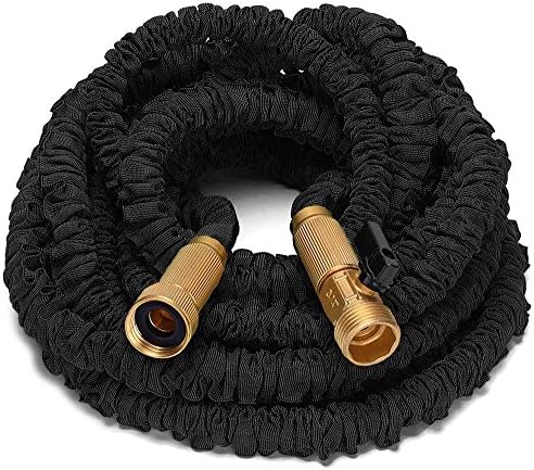Riemex 75ft Black Expandable Garden Water Hose-TRIPLE LATEX-TOP QUALITY- Brass Fittings Connectors, Flexible - for all Watering Needs (75 FT, Black)