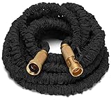 Riemex 100ft Black Expandable Garden Water Hose-TRIPLE LATEX-TOP QUALITY- Brass Fittings Connectors, Flexible - for all Watering Needs (100 FT, Black)