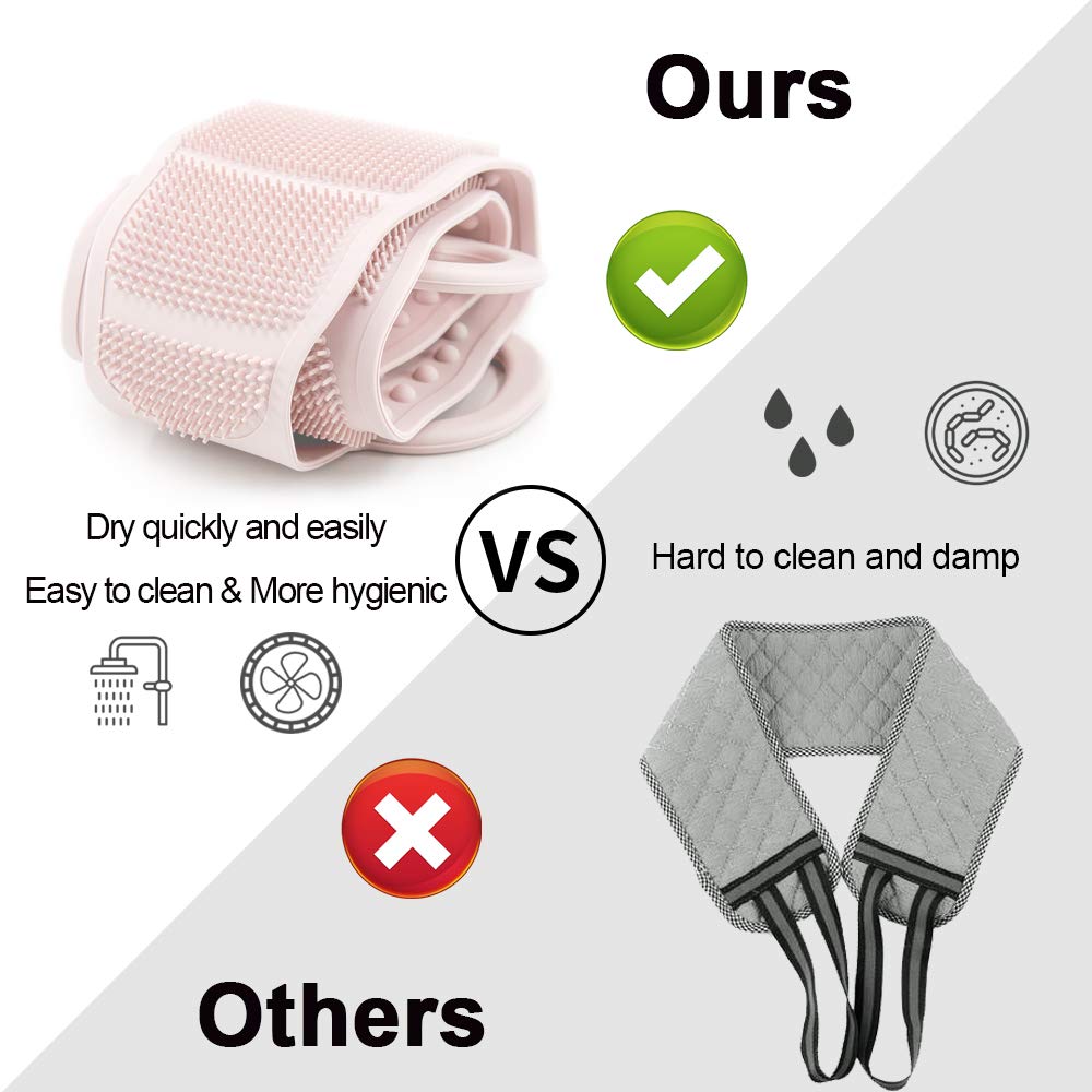 BAIMEI Shower Silicone Back Scrubber, Handle Body Washer, Exfoliating Texture Scrubbing Pad for Shower (Pink) : Beauty