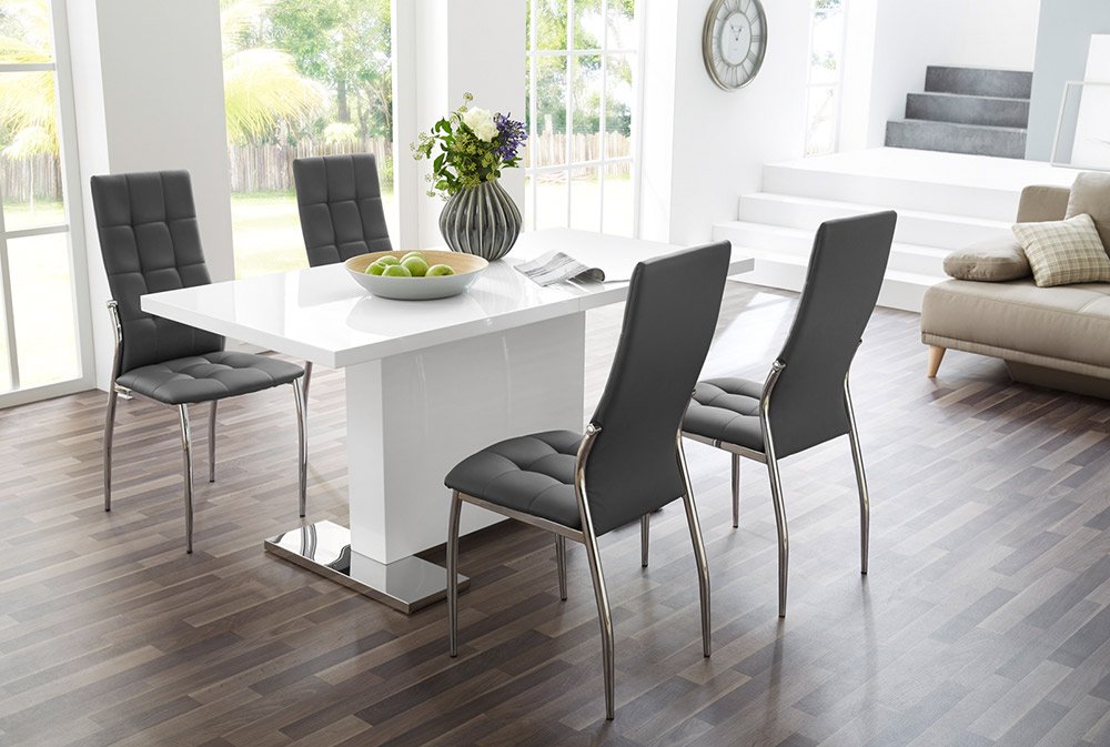 Lifestyle4living Esstisch In Weiss Hochglanz Kuchen Tisch Hat Bodenplatte Aus Edelstahl Esszimmertisch Ist Ausziehbar Auf 120 160 Cm Breit Und 80 Tief Mobel Esszimmer Ayurvedanetworkbhu Com 
