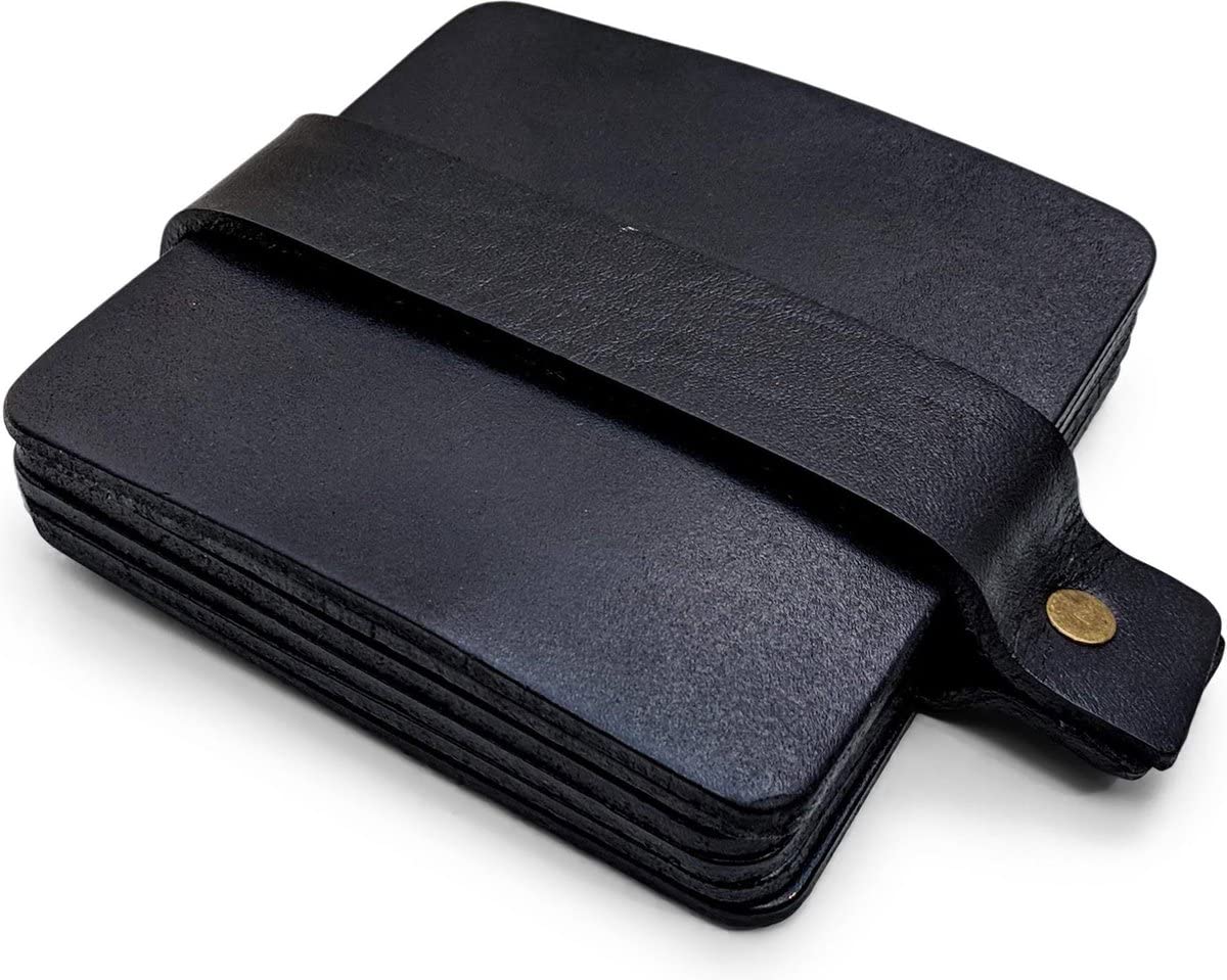 Brute Strength - Full grain leather coasters - Black - Square - 6 pcs - Square coaster for glass - Coasters for drinks - includes holder