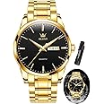 OLEVS Men's Luxury Watch Waterproof Luminous Easy Read Chronograph Watches Full Gold/White Dail/Black Face with Calendar Wristwatch