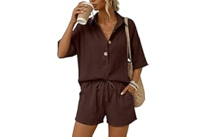 Short Sets for Women 2 Piece Summer Airport Outfits Cotton Linen Lounge Set V Neck T Shirt High Waisted Shorts Matching Set