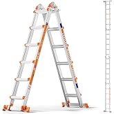 LEVELEVE Telescoping A Frame Ladder, 22FT Multi Position Ladder with Stabilizer Bar &amp; Wheels,330 lbs Security Load for Stairs Home Indoor Outdoor Roof