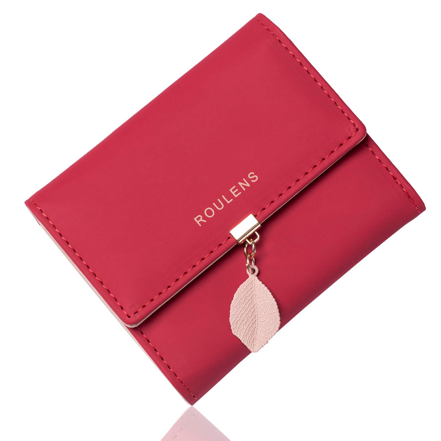 Roulens Ladies Purse, RFID Blocking PU Leather Wallet for Women Leaf Pendant Zipper Coin Purse with Multiple Card Slots and Roomy Compartment