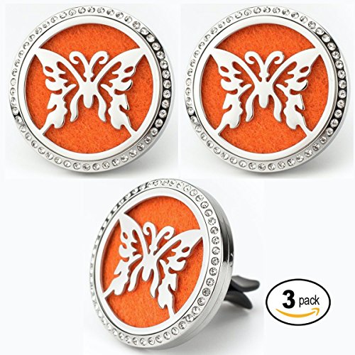 BellaSentials 3 PACK Butterfly Car Diffuser Vent Clip, Simply Add Essential Oils To De-stress While You Drive - Car Charm