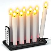 SoulBay 10pcs Flameless Rechargeable Taper Candles, Bright Realistic Flickering LED Electric Candlesticks with Charging Base and Remote Timer for Home Windowsill Christmas Decorations, 0.78" x 6.7"