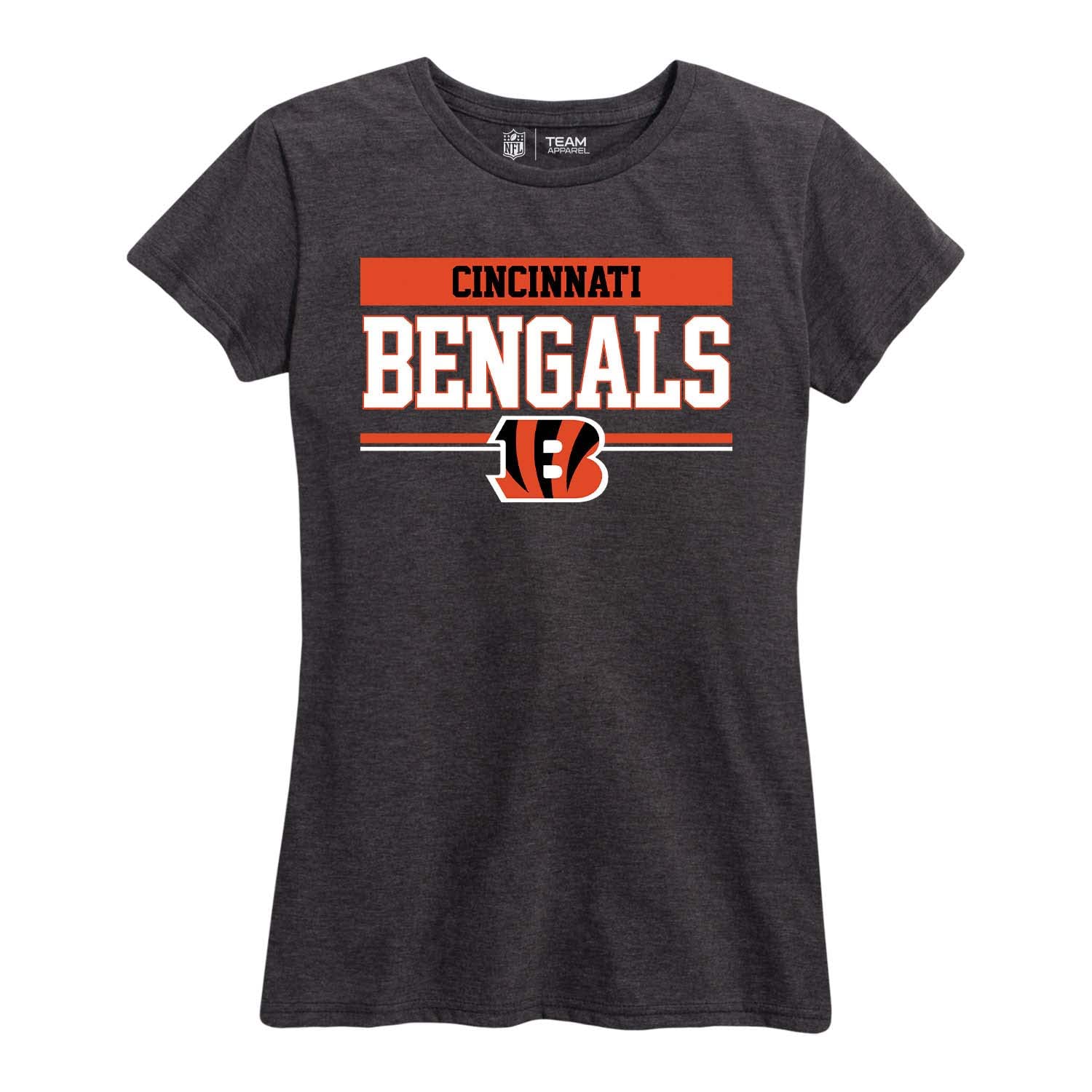 Team Fan Apparel NFL Women's Team Block Charcoal Tagless T-Shirt - Cotton Blend - Rock Game Day with Perfect Comfort & Style (Cincinnati Bengals - Charcoal, Large) Image