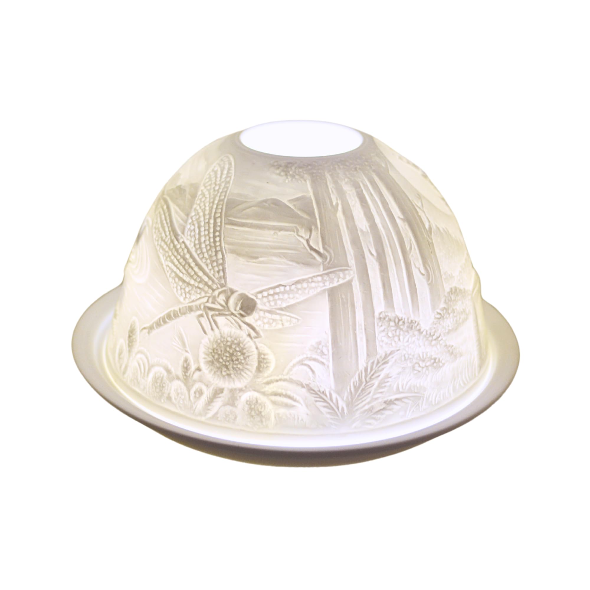 Nordic Lights Dragonfly Porcelain Tealight Holder Dome | Candle Holder Projecting 3D Image Use With Scented Candle, LED Light | Perfect Living Room Decor Lights | Shade & Plate Set with Gift Box