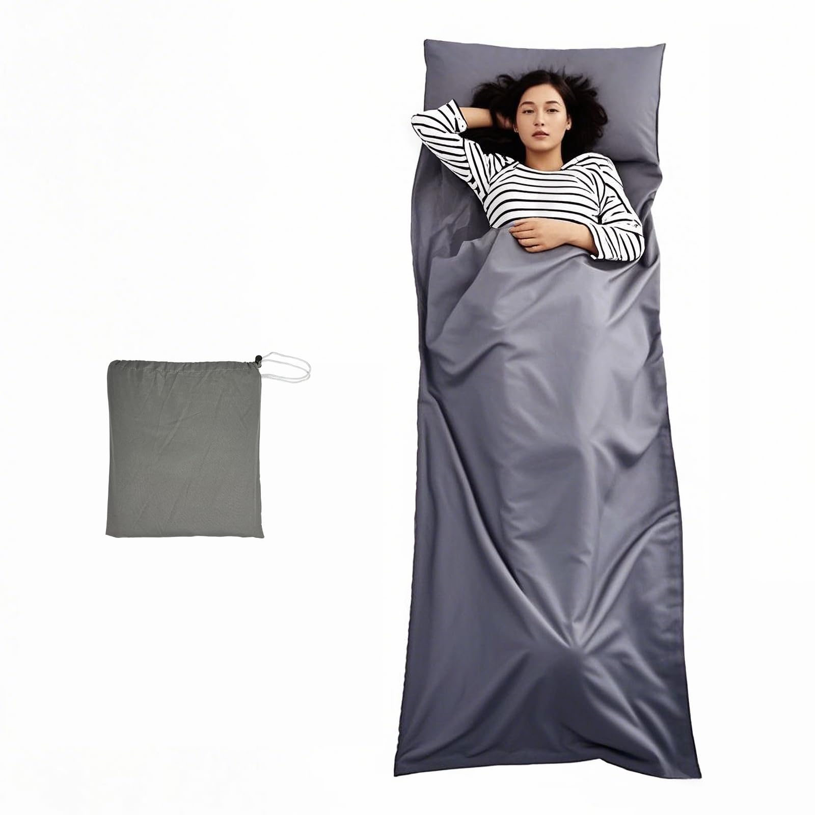 JASKFG Lightweight Sleeping Bag Liner Single & Double Camping Travel Sleep Sack for Backpacking Hotels & Hostels grey (grey, 75cmX210cm)