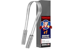 CBIUMPRO New Tongue Scraper with Individual Travel Case, Professional Tongue Scrapers for Adults and Kids Medical-Grade Stainless Steel Flexible Metal Tongue Cleaner Kit [ Upgraded Version ] - Pack of 2