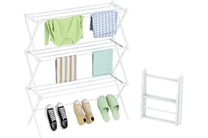 STARLATTA Foldable Drying Rack Clothing, 3-Tier Clothes Drying Rack Use for Indoor & Outdoor Antirust Laundry Drying Rack Collapsible 28" L x 35" H x 10" W