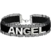 ADEMISHIA Handmade Black Choker Necklace for Women, Adjustable Black Velvet Lace Choker Collar for Women with Silver Letters, Gothic Choker Jewelry Gifts