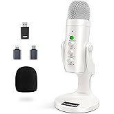 ZealSound Wireless Microphone,USB Mic for iPhone PC iPad Android Phone-Cordless Condenser Desktop Microphones with Mute Echo Monitor Volume Gain 2.4GHz for Podcast,ASMR,Gaming,YouTube Video/K66 White