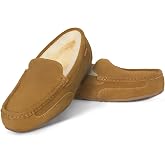 Parfeying Men's Cozy Australian Sheepskin Suede Moccasin Slippers | Genuine 16mm shearling with a removable natural latex insole for cushioning and gentle arch support