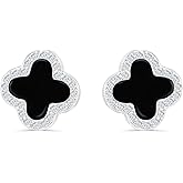 Clover Crystal Earrings for Women | 18K Gold Plated Lucky 4 Leaf Ear Studs | Four Leaf Cubic Zirconia Jewelry for Her