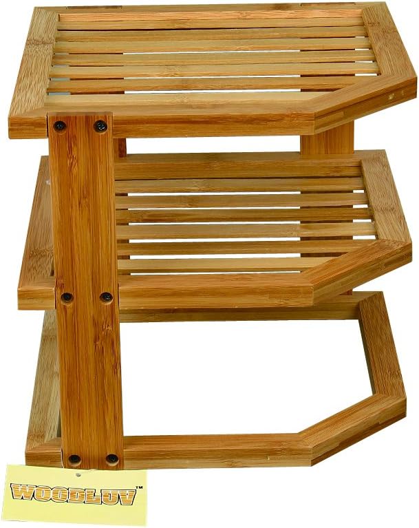 woodluv Corner Shelf Shelves Unit 3 Tier, Cupboard Organiser, Bathroom Shelf, Corner Organiser - Image 3