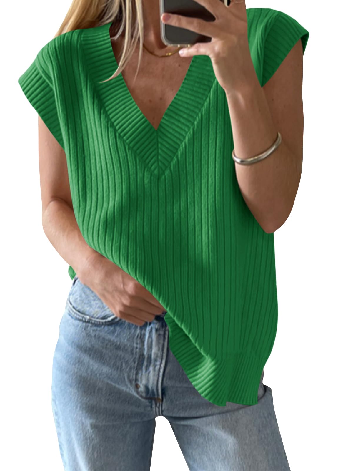 Saodimallsu Womens V Neck Sweater Vest Oversized