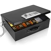 Dalmbox Fire Resistant Document Lock Box Safe Digital Keypad, Black | Safe box for docs, cash, valuables, fire-resistant interlayer, digital keypad, 17.5" x 12.6" x 4.9", home, office, homeowners